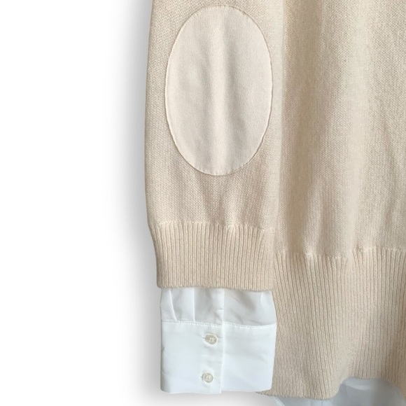 Brochu Walker Looker Sweater L Tan Layered V Neck Elbow Patch Neutral Cream - Picture 6 of 12